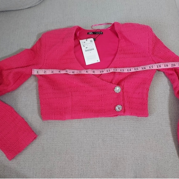Zara Fuchsia Tweed Structured Crop Top - Picture 5 of 6